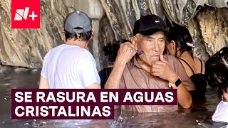 Turista se rasura en las Grutas de Tolantongo  N [upl. by Oijimer]