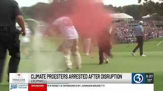 VIDEO Climate protestors storm 18th green at Travelers Championship [upl. by Ruhtra]