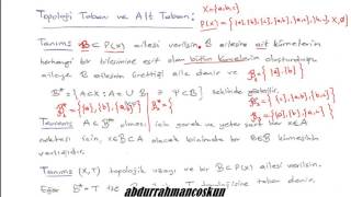 19 TOPOLOJİK UZAYLAR  Topoloji Tabanı ve Alt Taban  1 [upl. by Schuman]