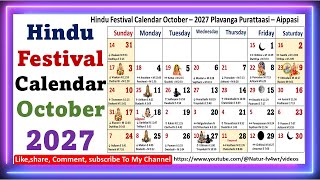 Hindu Festival Calendar October – 2027 Plavanga Purattaasi – Aippasi  octobercalendar [upl. by Morley]