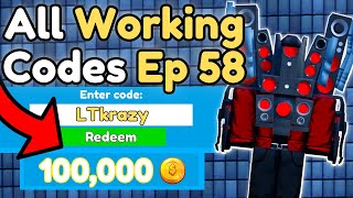 NEW WORKING Codes in 💥EP 58 Toilet Tower Defense ROBLOX [upl. by Aneras723]