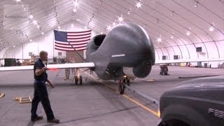 RQ4 Global Hawk UAV Drone Taxiing Into Hangar [upl. by Aenaj]