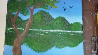 Lake🏞️ landscape painting🖌️🎨 on canvasACRYLIC PAINTPAINTING WORKVisit my channel MN Arts [upl. by Solis331]