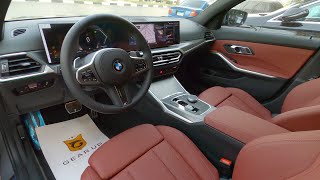 استعراض مواصفات BMW الفئه الثالثه الشكل الجديد 2024 لون رمادي فرش احمر [upl. by Tamer]