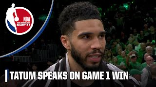 Im glad Kristaps is back  Jayson Tatum reacts to Game 1 win in NBA Finals vs Mavs  NBA on ESPN [upl. by Ynnal]