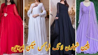 Top25 Plain Chiffon full sleeves plain anarkali frocks ║party wear dresses 2023 [upl. by Utham]