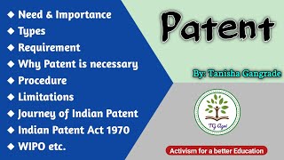 Patent  Indian Patent System  Types of Patent  Process of Patent  Apply for Patent by Tanisha [upl. by Ehcor]