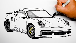 How to draw a car  Porsche 911 Turbo S  Step by step 1 [upl. by Zitah]