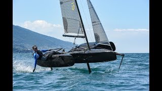 Flying Mantis fast foiling trimaran racing on Lake Garda [upl. by Ebag]