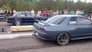 BMW 320i E30 28T vs Nissan Skyline GTR R32 RB30DET 14 mile drag race [upl. by Renner]