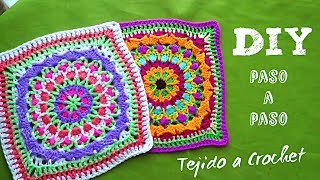 CUADROS TEJIDOS A CROCHET PASO A PASO EN ESPAÑOL PARA COLCHAS COJINES Y PONCHOS  CUADRO MANDALA [upl. by Dnalon]