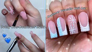 HOW TO APPLY POLYGEL USING YOUR NONDOMINANT HAND  TIPS FOR BEGINNERS amp EASY NAIL ART💙 [upl. by Yenreit825]