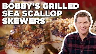 Bobby Flays Grilled Sea Scallop Skewers  Bobby Flays Barbecue Addiction  Food Network [upl. by Ayn]