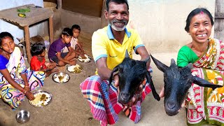 GOAT HEAD curry eating with Rice wine Santali traditional Cooking  Two Mutton Head Cooking [upl. by Ardenia]