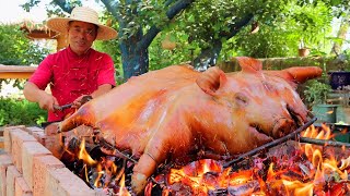 GAINT PIG Roasted for Half Day Treat My Followers With The Best Dish  Uncle Rural Gourmet [upl. by Annodal52]