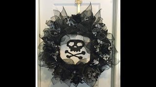 How to make a Halloween Wreath all black skull and crossbones poof petal style [upl. by Nednil]