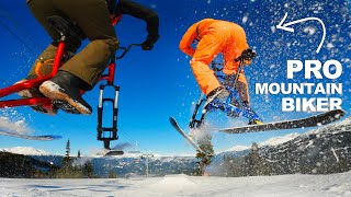 Pro mountain biker ATTEMPTS SKI BIKING for the first time [upl. by Lacefield]