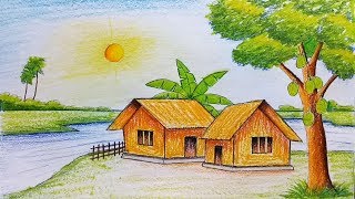 How to draw Landscape  Scenery of beautiful nature  scenery of summer season  step by step [upl. by Ogilvy]