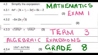 Mathematics Grade 8 Algebraic Expressions Exam 1 Term 3 mathszoneafricanmotives mathswithadmirelightone [upl. by Karole750]