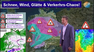 Wetterwarnung Schnee Wind Glätte amp VerkehrsChaos möglich Wettervorhersage 271103122023 [upl. by Wilburn239]