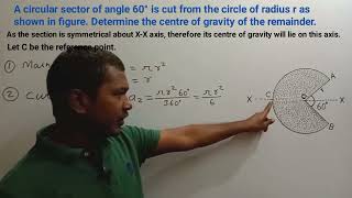 A circular sector of angle 60° is cut from the circle of radius r Determine the centre of gravity [upl. by Bergmann593]