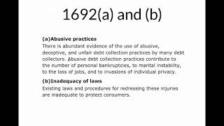 Part One  FDCPA Fair Debt Collection Practices Act Text 15 USC Section 1692 [upl. by Magavern670]