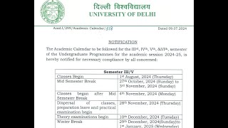 Academic calendar for monsoon session 3rd and 5th semester Delhi university regular colleges DU [upl. by Nyrehtak]