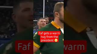 Faf de Klerk gets a hug from president Cyril Ramaphosa [upl. by Haroun]