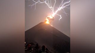 Wild video shows lightning strike hit erupting volcano [upl. by Analem962]