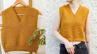 Crochet V Neck Vest Top Tutorial [upl. by Artair512]