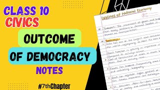 Outcome of democracy notes class 10th CBSE  political science chapter 7 handwritten notes class 10 [upl. by Leanahtan]