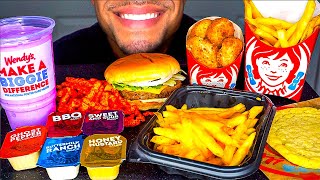 ASMR Wendys Eating Show Hot Cheetos Mukbang Jalapeño Cheese Fries Nuggets Frosty No Talking Jerry [upl. by Tannenwald148]