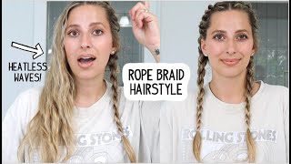 ROPE BRAID HAIRSTYLE THAT GIVES YOU HEATLESS WAVES Short Medium amp Long Hair  BacktoSchool Hair [upl. by Loma]