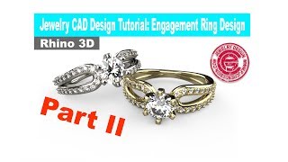 Jewelry CAD Design Tutorial 25 Engagement Ring Design in Rhino 3D Part II [upl. by Idolah]