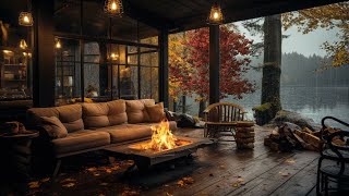 Autumn Cozy Lake House Porch in Rainy Morning with Bonfire and Fall Ambience For Sleep [upl. by Carlita]