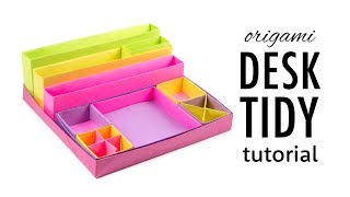 Origami Desk Organizer Boxes Tutorial  DIY  Paper Kawaii [upl. by Antonin]