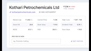 Top Fundamental Share  Kothari Petrochemicals Ltd [upl. by Anelej]