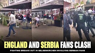 England and Serbia fans CLASH in Gelsenkirchen [upl. by Vernier]