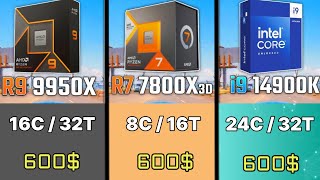 R9 9950X VS 7900x3d vs 7800x3d VS R7 9700X VS i9 14900K VS R9 7950X RYZEN 9000 series ZEN 5 [upl. by Engis]