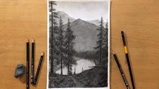 Graphite Pencil Drawing of a Lake  Landscape Drawing [upl. by Ambrosius]