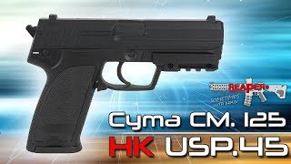 Review Cyma CM125  HK USP45  6mm AEP FSK14 Backup Test AirsoftSoftair  4K UHD [upl. by Roye]