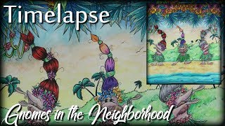 Timelapse  Coloring in Denyse Klettes Adult Coloring Book  Gnomes in the Neighborhood [upl. by Nothgierc893]