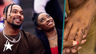 Simone Biles Reacts To Husband Jonathan Owens’ New Ring Finger Tattoo [upl. by Salb62]