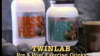 1993 GNC Twinlab Mass Fuel Pre amp Post Exercise Drinks Commercial [upl. by Ahsiakal]