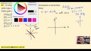 UFRGS 2017 Q40 Coeficientes a e b de duas retas que se cruzam no 3 quad [upl. by Letizia832]