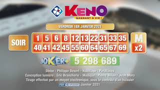 Tirage du soir Keno gagnant à vie® du 01 janvier 2021  Résultat officiel  FDJ [upl. by Ahsam]