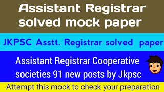 Jkpsc Assistant Registrar solved paper  Previous year paper Assistant Registrar  2021 [upl. by Monahan]