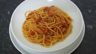 Spaghetti Amatriciana  the original Italian recipe  pasta with pancetta tomatoes chilli amp onion [upl. by Pickens]