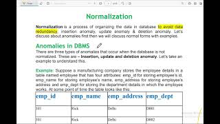 Normalization and Anomalies in DBMS  Database Design  Introduction to Database [upl. by Kolk]