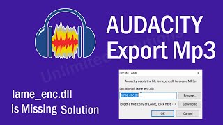 How To Export Audacity Files to Mp3  lameencdll is missing   Unlimited Solutions [upl. by Pandolfi401]